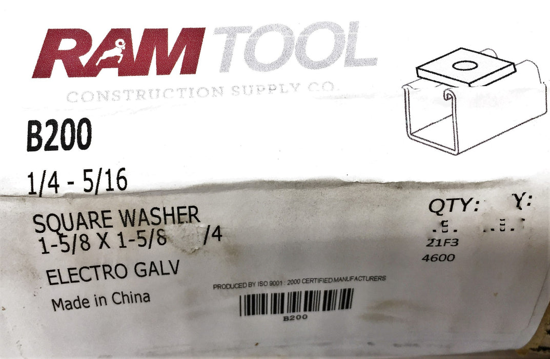 Ram Tool 1/4-5/16 Square Washer 1-5/8 X 1-5/8 B200 [Lot of 100] NOS