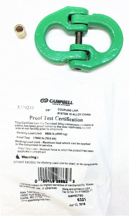 CAMPBELL 3/8" Coupling Link System 10 Alloy Chain 5779235 NOS