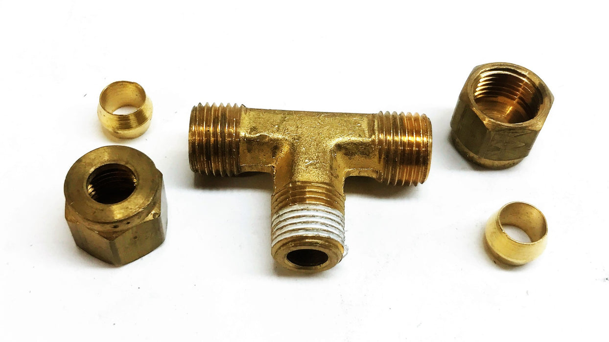Unbranded Brass 3/16" M x 1/8" M x 3/16 M Compression Tee [Lot of 4] NOS