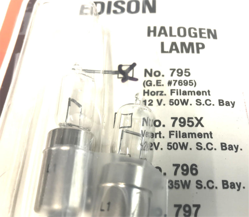 Edison 50w Halogen Lamp/Bulb No. 795 (G.E. #7695) [Lot of 2] NOS