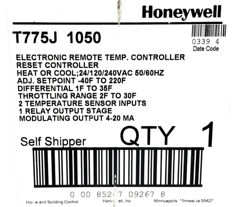 Honeywell Electronic Remote Temperature Reset Controller T775J 1050 NOS
