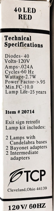 TCP Box of 2 Red Exit Sign Retrofit Lamp With Adapter 20714 [Lot of 2] NOS