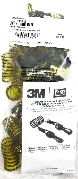 3M/DBI-SALA HD Paquete de correa de bobina con clip para clip para casco 1500059 (10 piezas) NOS