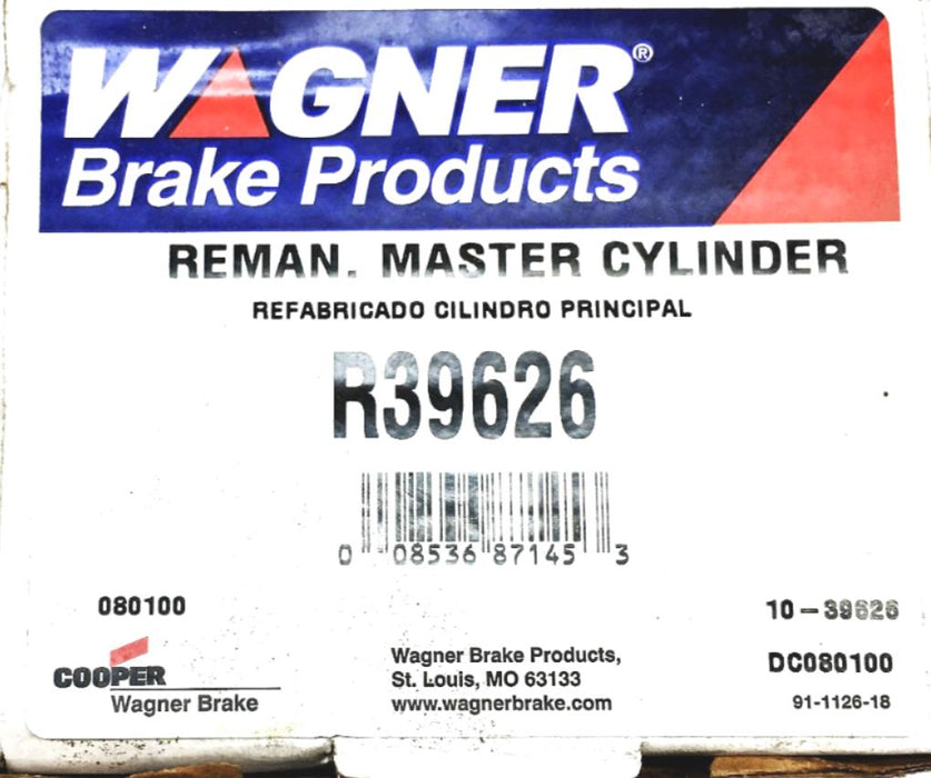 Wagner Brake Master Cylinder Assembly R39626 NOS