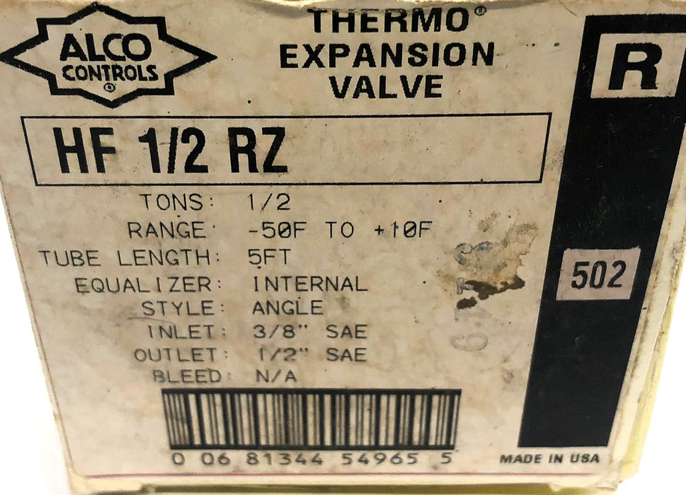 Alco Controls 3/8" Inlet 1/2" Outlet Thermal Expansion Valve HF1/2RZ NOS