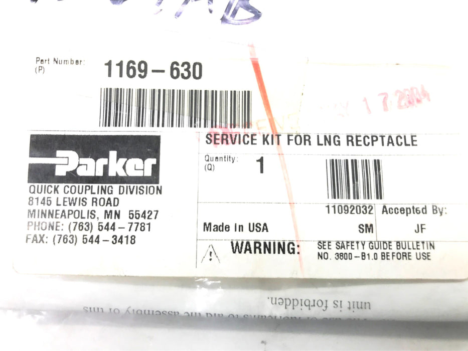 Parker LNG Service Kit 1169-630 [Lot of 2] NOS