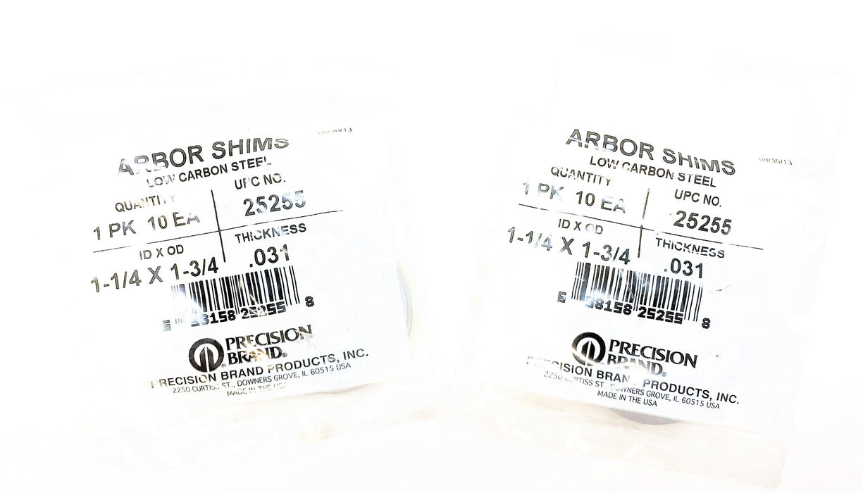 PRECISION BRAND 1-1/4"x1-3/4" (.031 THK) Arbor Shim (10pcs) [Lot of 2] 25255 NOS