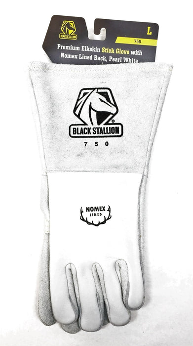 Black Stallion L Pearl White Premium Elkskin Glove w/Nomex Lined Back 750 NOS