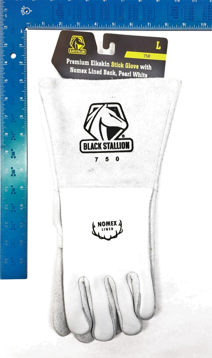 Black Stallion L Pearl White Premium Elkskin Glove w/Nomex Lined Back 750 NOS