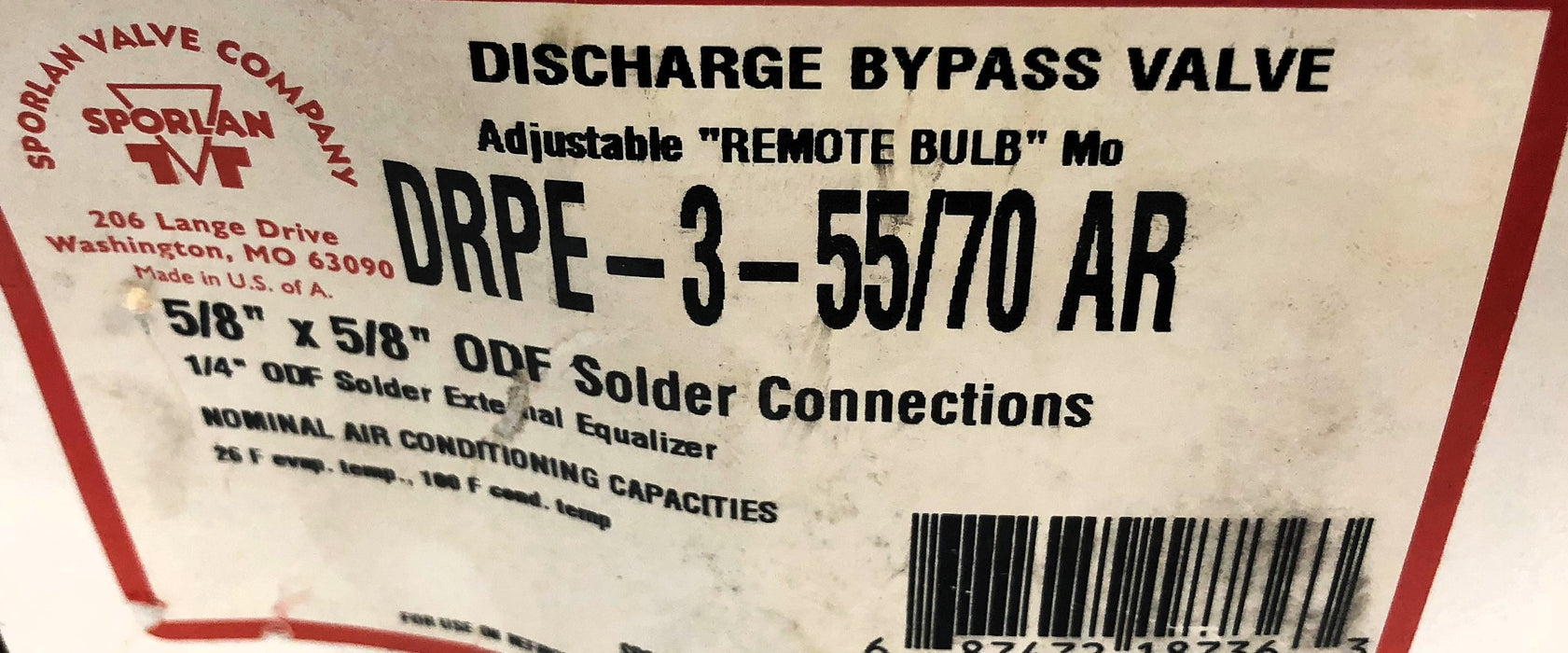 Sporlan Discharge Bypass Valve DRPE-3-55/70AR NOS