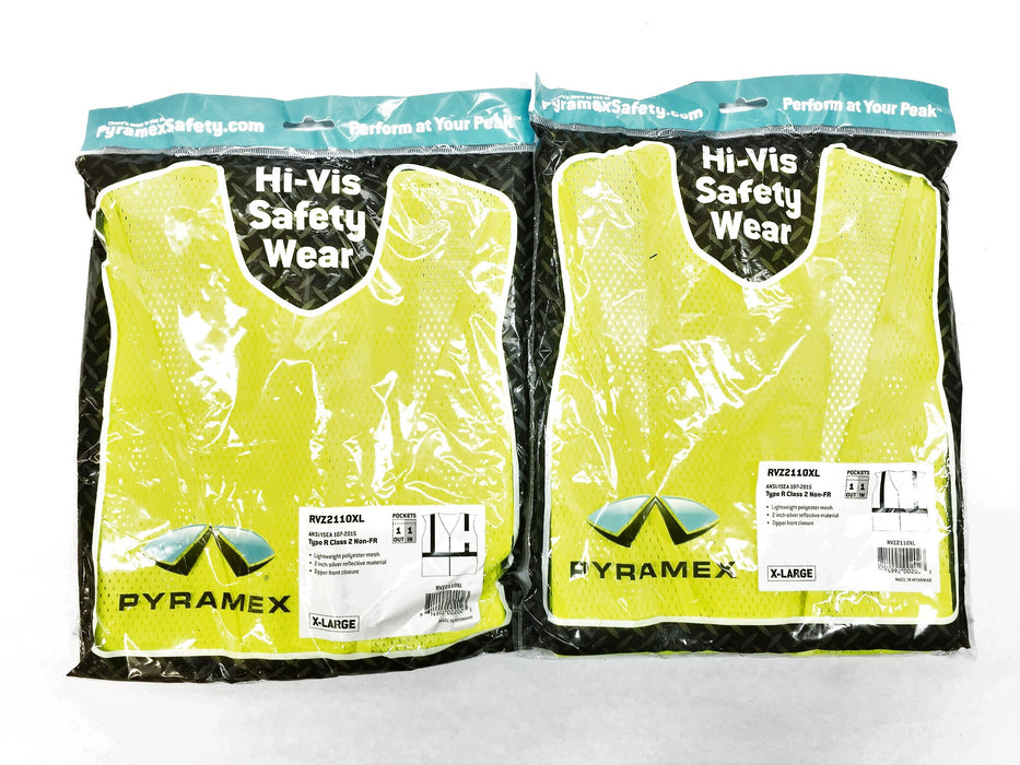 Pyramex XL Neon Yellow Lime Reflective Mesh Safety Vest RVZ2110XL [Lot of 2] NOS