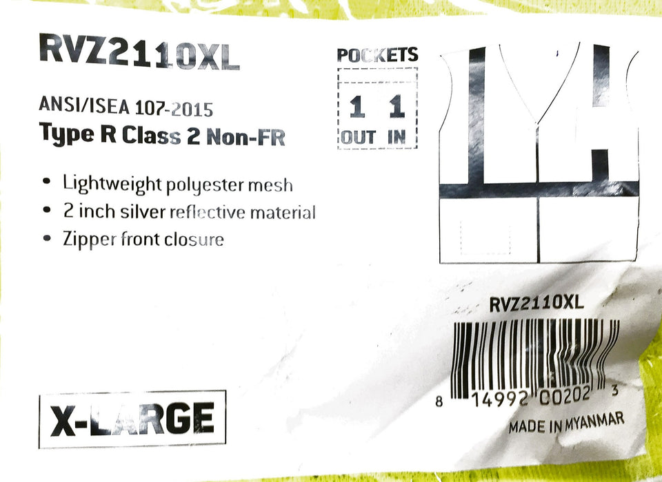 Pyramex XL Neon Yellow Lime Reflective Mesh Safety Vest RVZ2110XL [Lot of 2] NOS