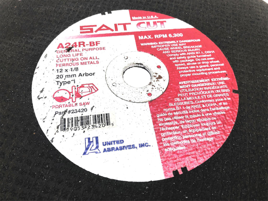 United Abrasives Sait Cut 12X1/8 Inch Type 1 A24R-BF Cutting Wheel 23420 NOS