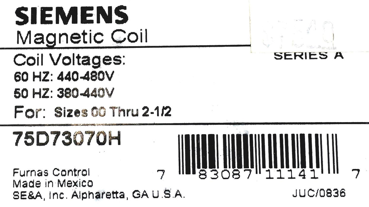 Siemens Magnetic Coil 75D73070H NOS