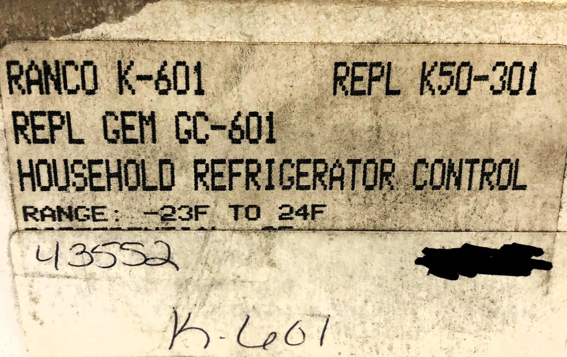 Ranco Household Refrigerator Control K-601-70 (K-601) (GC-601) (K50-301) NOS
