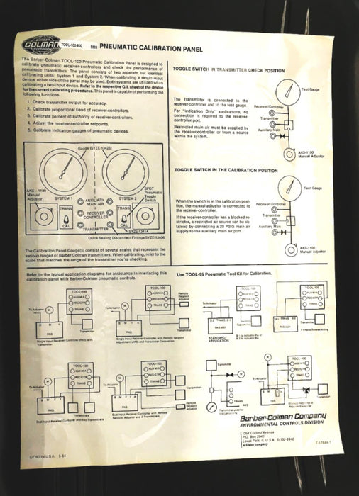 Siebe BarberColman 9903 Pneumatic Calibration Panel TOOL-100-500 (TOOL-100) NOS