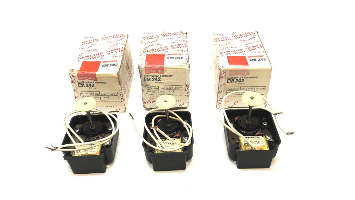 Gemline 120V 60HZ Evaporator Fan Motor NO Hardware EM242 (EM-242) [Lot of 3] NOS