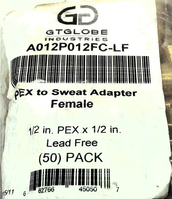 GTGlobe Pack of 50 1/2" PEX x 1/2" Pex To Sweat Adapter Female A012P012FC-LF NOS