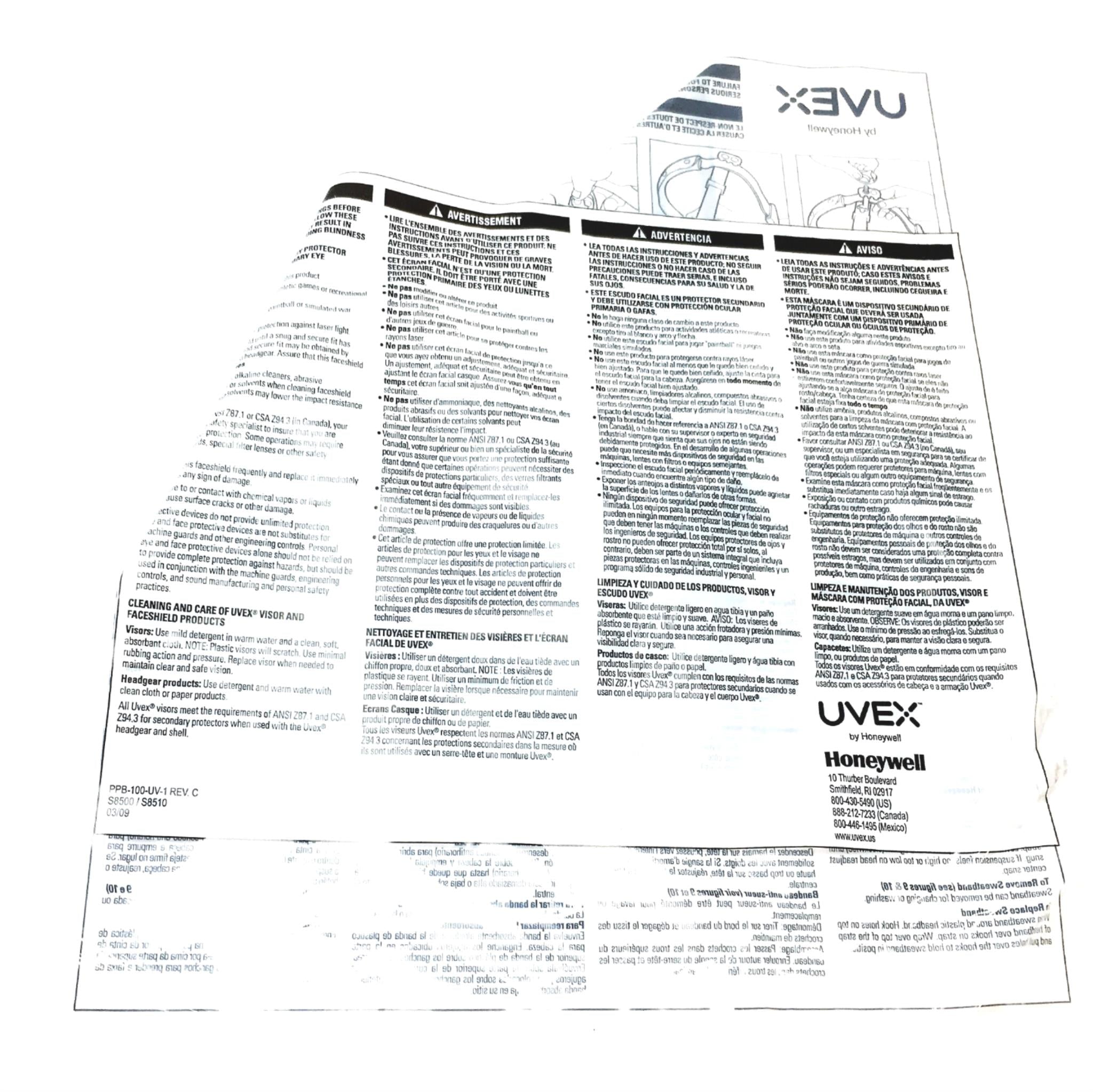Honeywell UVEX Bionic Face Shield Visor Clear Blue Lens S8555 NOS ...