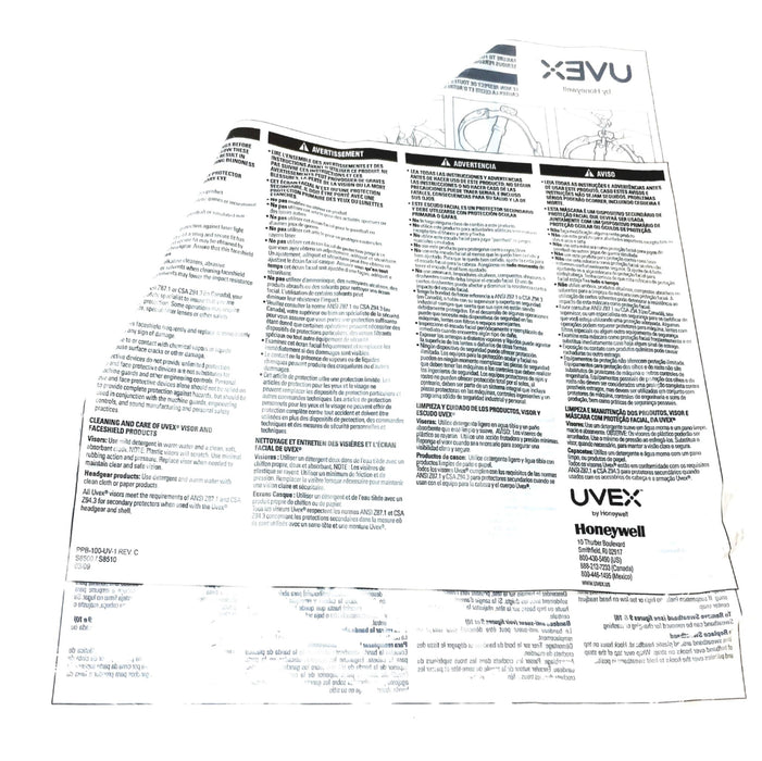 Honeywell UVEX Bionic Face Shield Visor Clear Blue Lens S8555 NOS