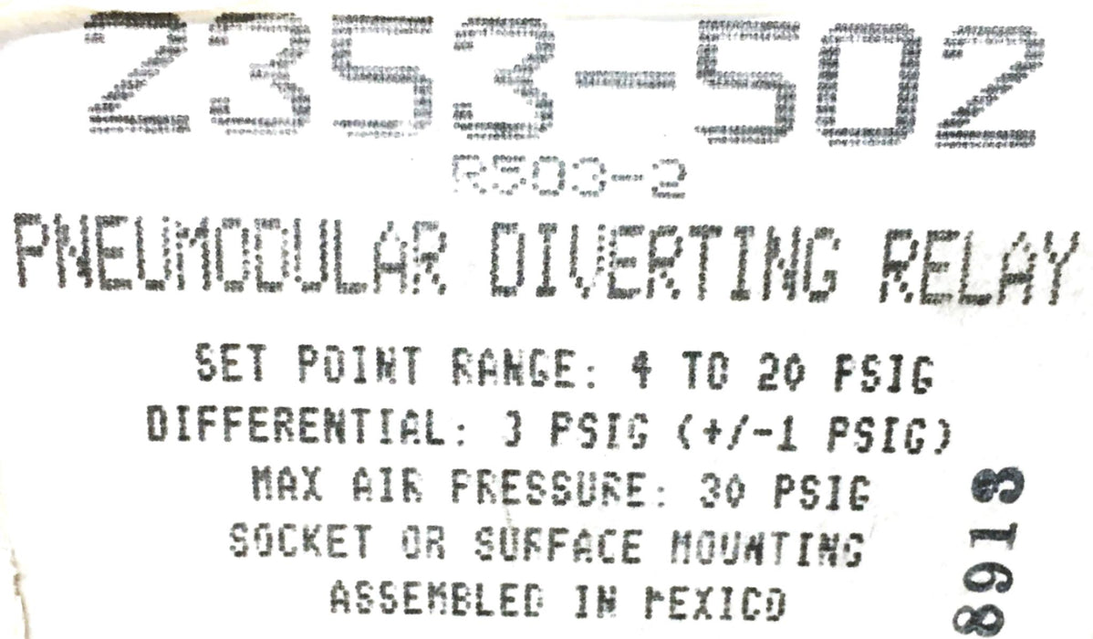 Robertshaw Pneumodular Diverting Relay 2353-502 NOS