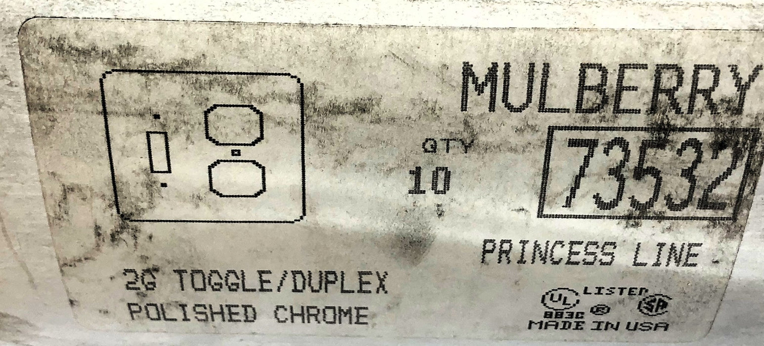 Mulberry Box of (10) 2G Toggle/Duplex Polished Chrome Wallplates 73532 NOS