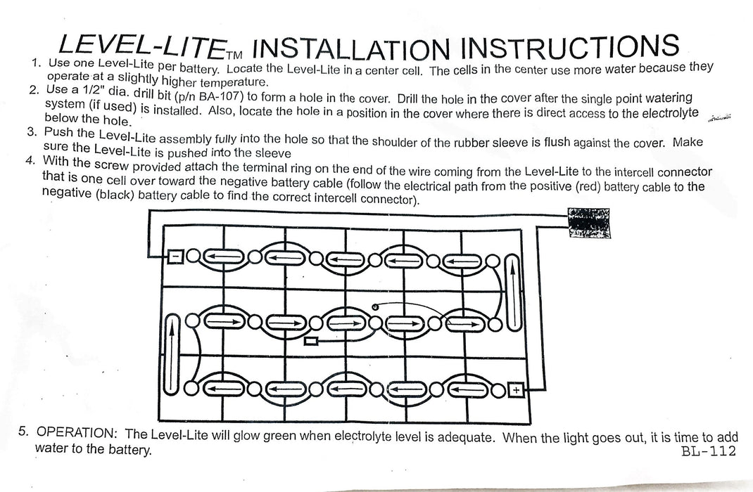 Level-Lite Forklift Battery Water Level Indicator NOS