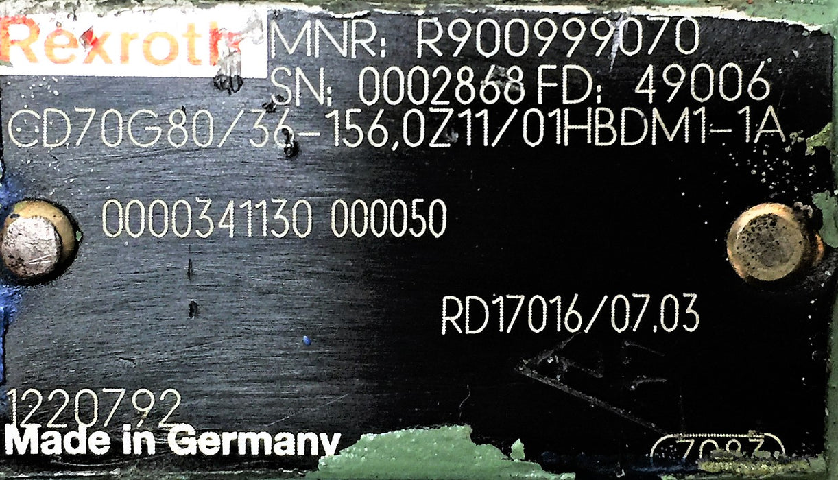 REXROTH Hydraulic Pump R900999070 (CD70G80) NOS