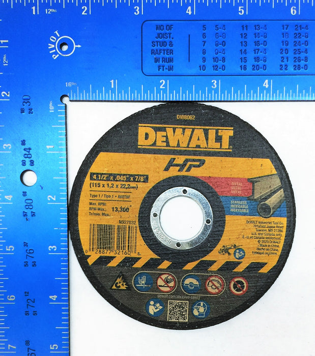 DEWALT 4.5-inch Type 1 HP Metal Cutting Wheel DW8062 NOS