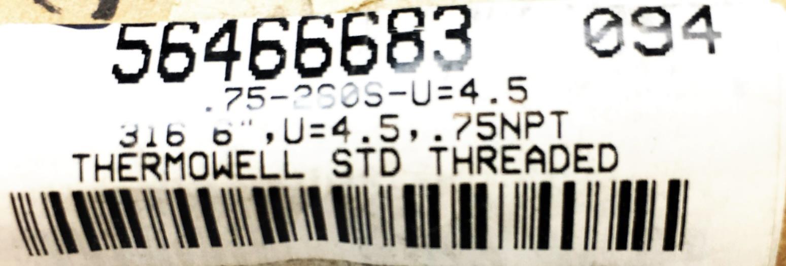 Alloy 6 Inch 316 Standard Threaded Thermowell U=4.5 .75NPT 56466683 NOS