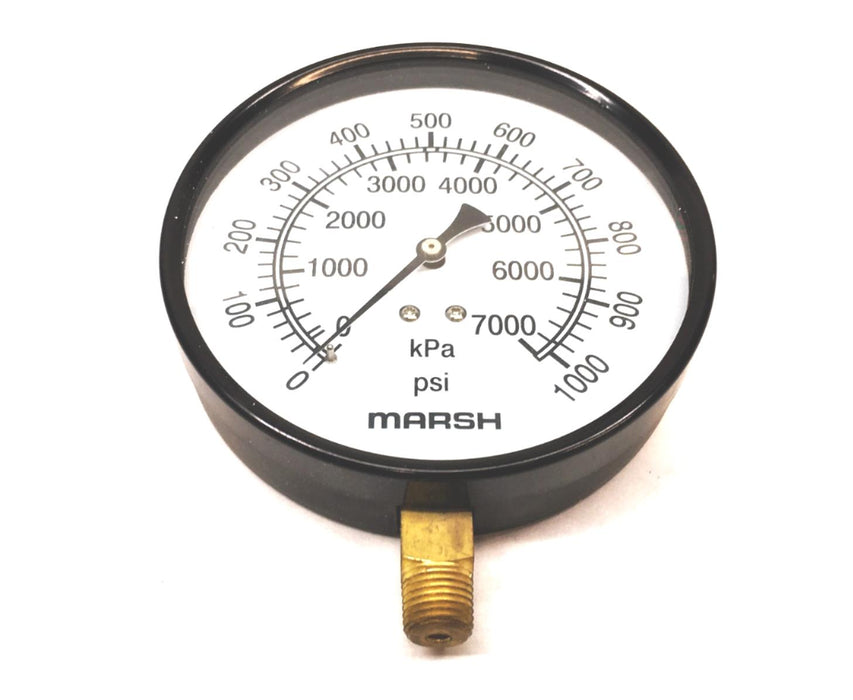 Marsh/Bellofram 4-1/5 Inch STD 1/4 NPT 0/1000 PSI KPA Gauge J9072 NOS
