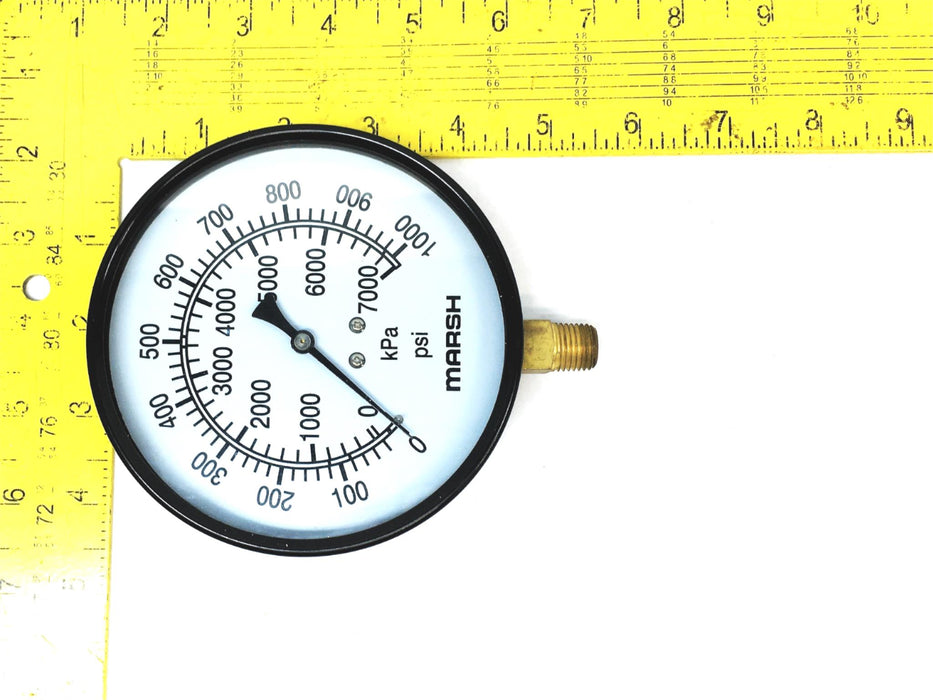 Marsh/Bellofram 4-1/5 Inch STD 1/4 NPT 0/1000 PSI KPA Gauge J9072 NOS
