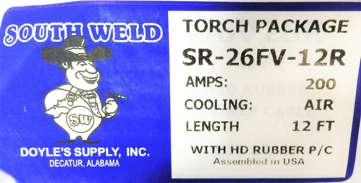 South Weld 200A Torch Package 12'Length SR-26FV-12R NOS