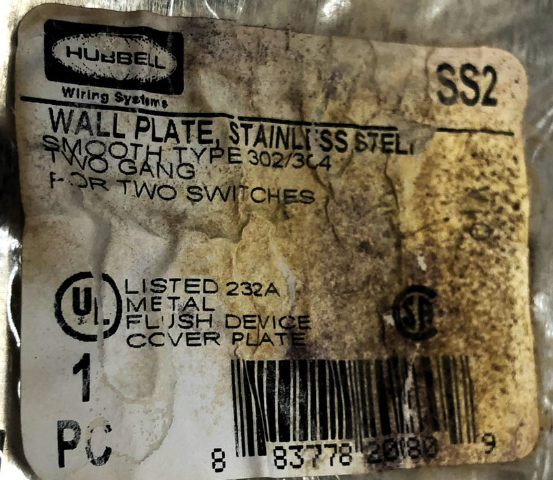Hubbell 2 Gang 2 Switch 302-304 Stainless Steel Wall Plate SS2 [Lot of 3] NOS