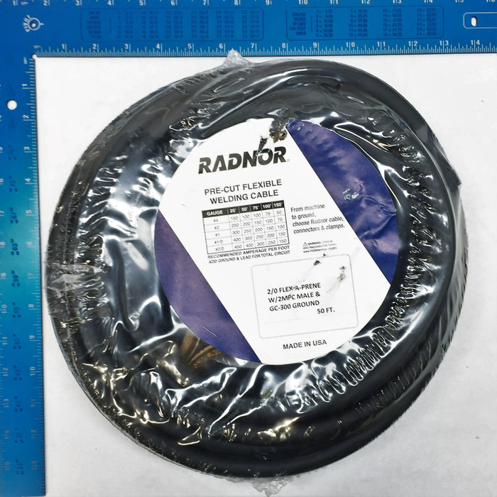Radnor Pre-Cut Welding Cable 2/0 Flex-a-Prene w/2MPC Male and GC-300 Ground NOS