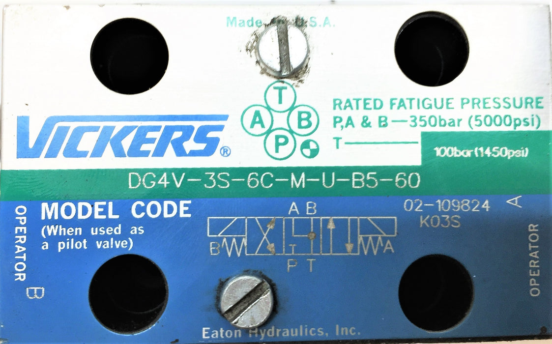 VICKERS Solenoid Valve DG4V-3S-6C-M-U-B5-60 USED