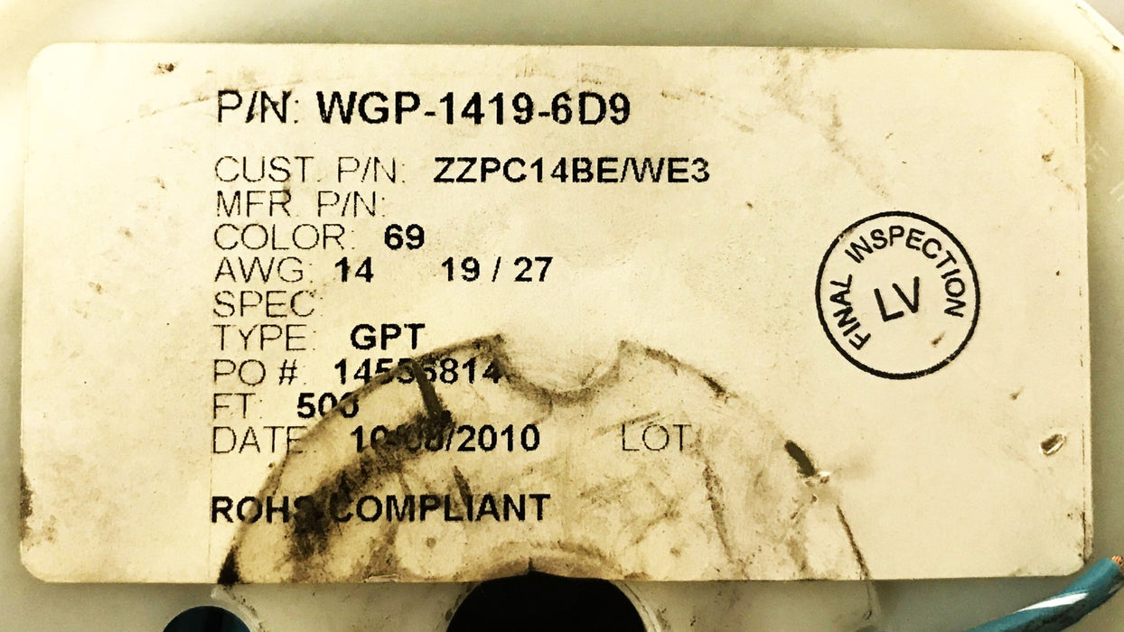 Interstate Wire AWG 14 Hookup Wire, Roll of 500 Feet, WGP-1419-6P9 NOS