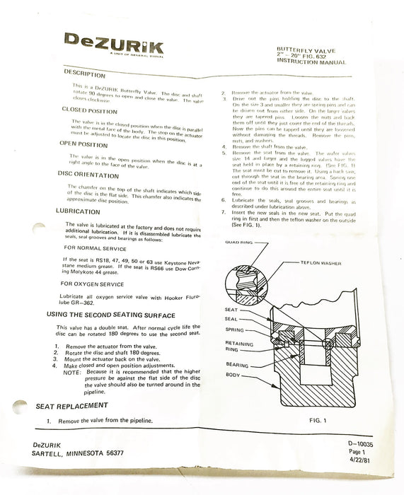 DeZurik Repair Kit 1042578 NOS