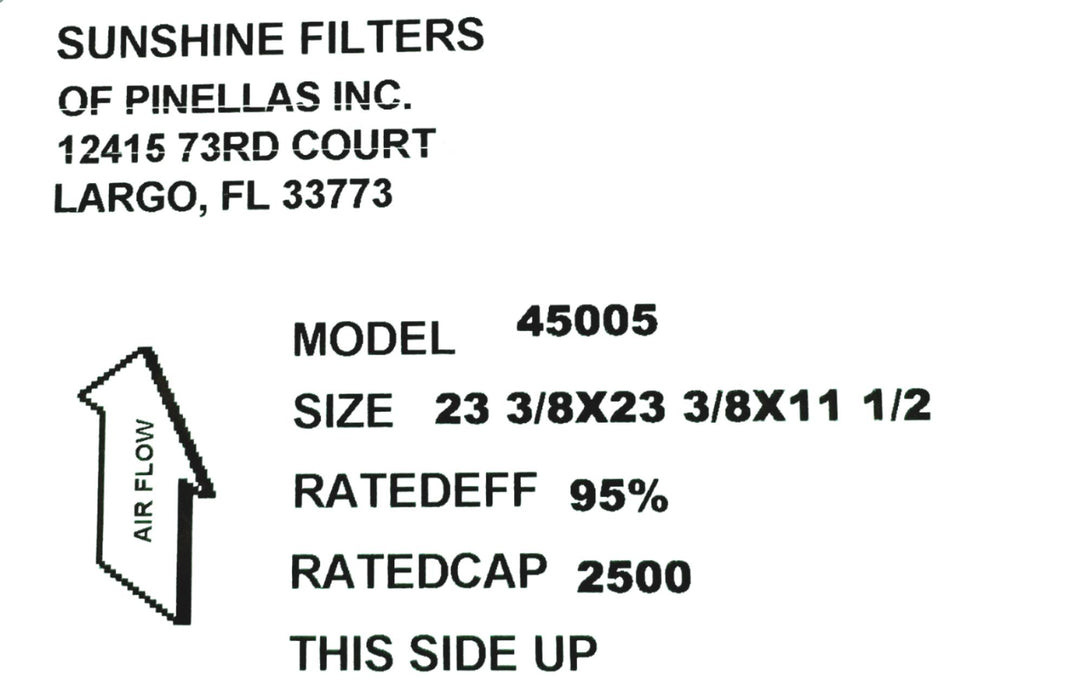Sunshine Filters 23-3/X23-3/8X11-1/2 Air Filter Element 45005 NOS