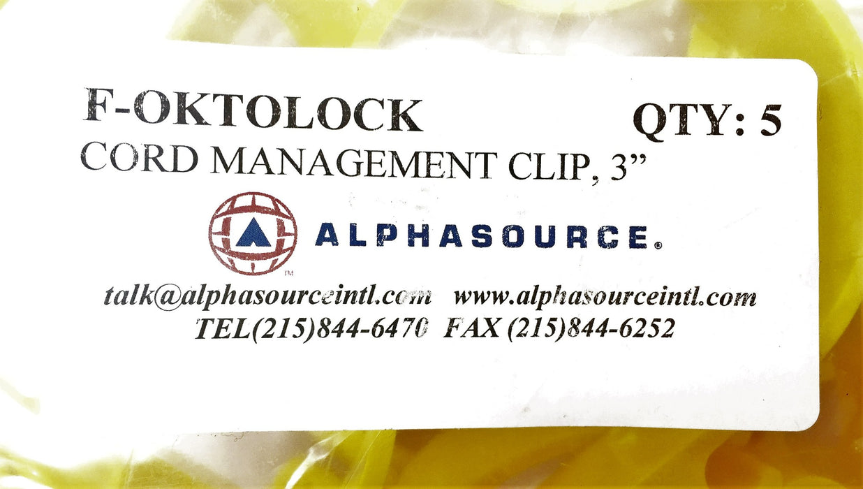 Alphasource  3” Yellow Cord Management Clip F-OKTOLOCK [Lot of 5] NOS