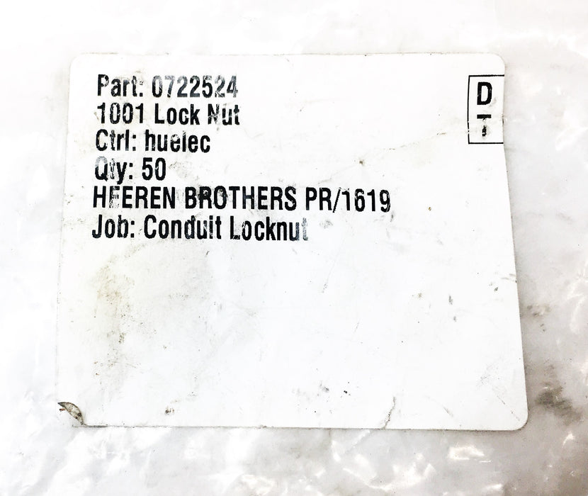 Heeren Brothers 50 Piece Set PR/1619 1001 Conduit Lock Nut 0722524 NOS