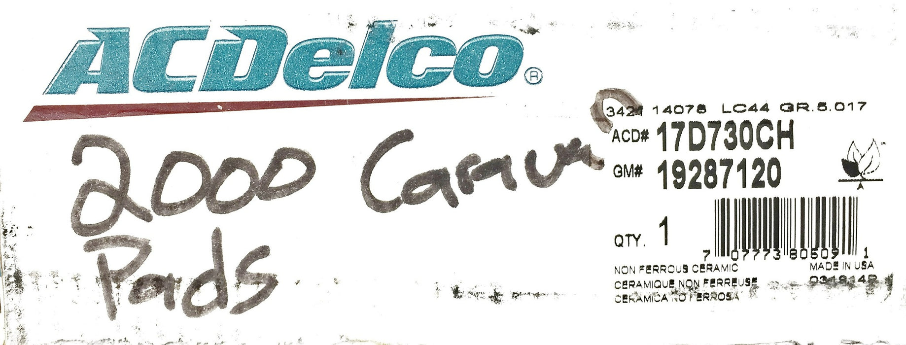 AC Delco Disk Brake Pads 17D730CH (19287120) NOS