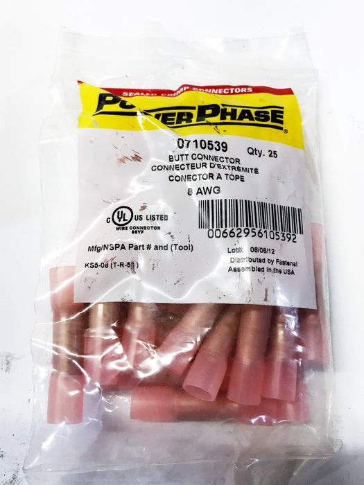 Power Phase Pink Sealed Crimp Butt Splice Connector, Bag of 25, 0710539 NOS