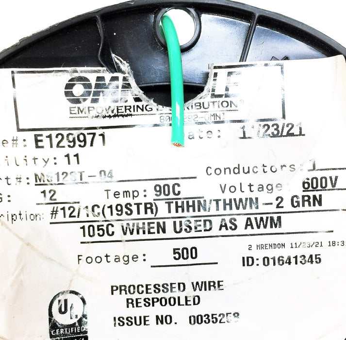 Omnicable #12/1C (19STR) THHN/THWN-2 Green E129971 USED