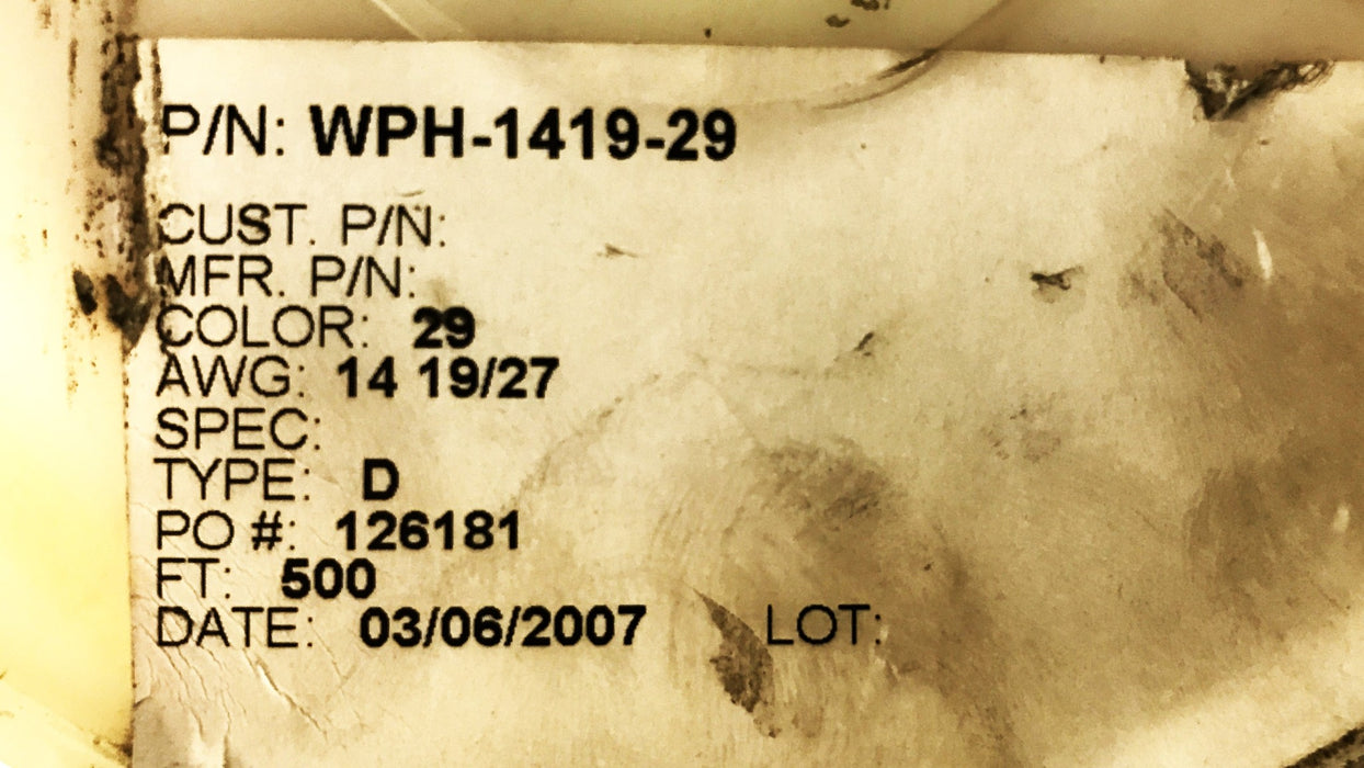Wire Masters Hookup/Lead Wire, Roll of 500 Feet, WPH-1419-29 NOS