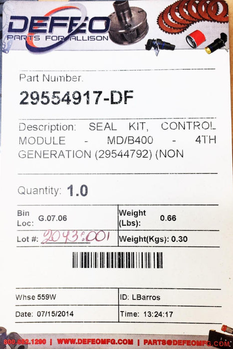 Defeo Parts For Allison Control Module Seal Kit 29554917-DF (29544792) NOS