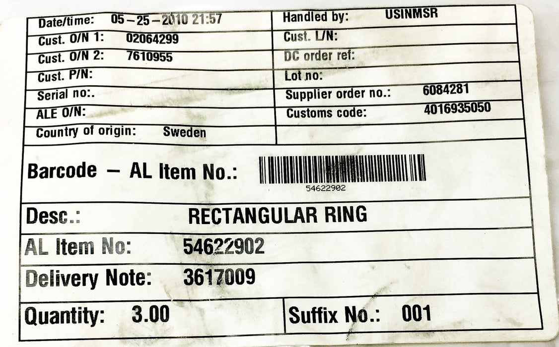 Alfa Laval Rectangular Ring Gasket 54622902 [Lot of 3] NOS
