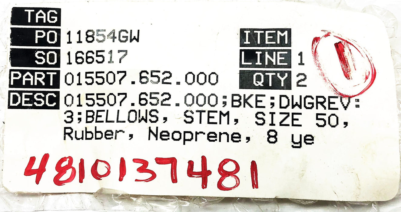 Flowserve Size 50 Bellows 015507.652.000 NOS