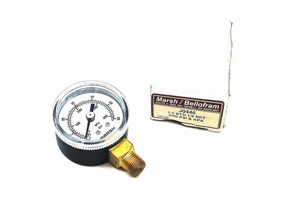 Marsh/Bellofram 1.5IN STD 1/8IN NPT 0/60 PSI & KPA Pressure Gauge J0446 NOS