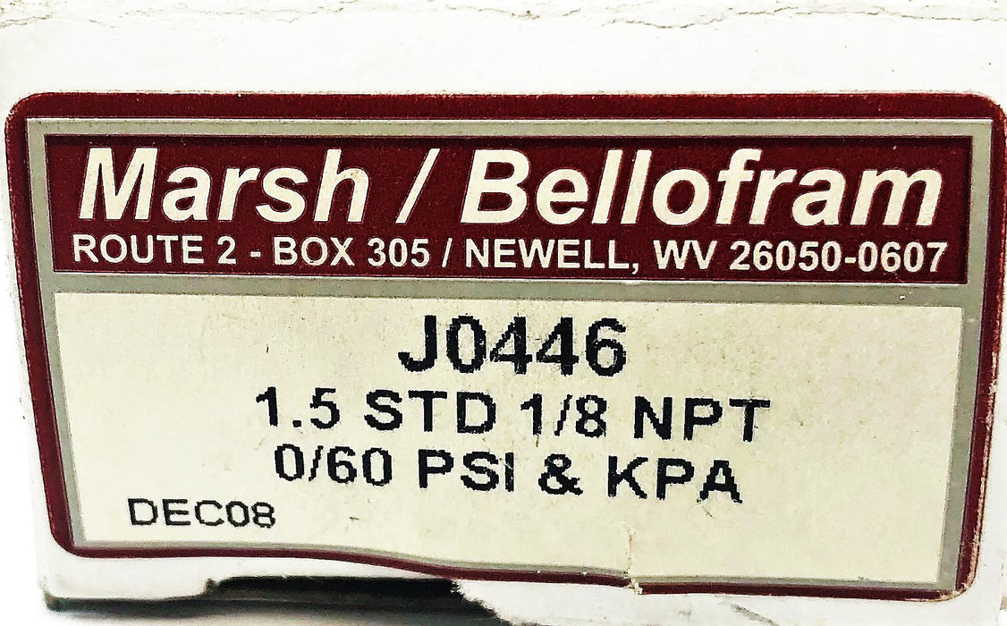 Marsh/Bellofram 1.5IN STD 1/8IN NPT 0/60 PSI & KPA Pressure Gauge J0446 NOS